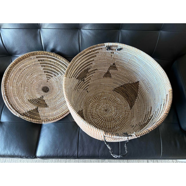 Contemporary Large Handwoven Lidded Basket Vessel With Black Patterning For Sale - Image 3 of 3