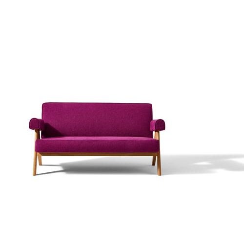 Cassina 053 Capitol Complex Oak and Purple Uphosltery Sofa by Pierre Jeanneret for Cassina For Sale - Image 4 of 8