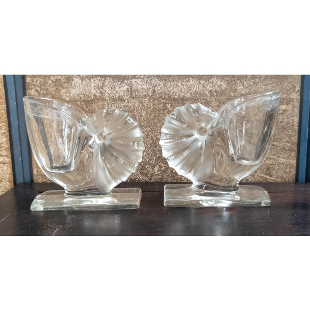 Mid 20th Century 20th Century Pair of Pressed Glass Nautilus Shell Bookends or Flower Vases For Sale - Image 5 of 13