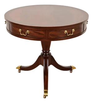 Baker Furniture Georgian Flame Mahogany Pedestal Drum Side Table or Tea Table, Newly Refinished