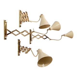 Vintage Italian Adjustable Wall Lights in Brass and Creamy White Metal, 1950s For Sale