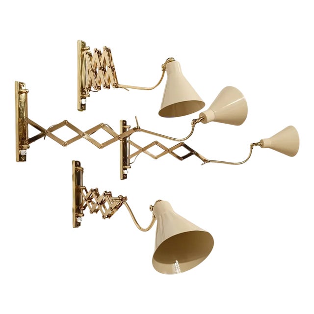 Vintage Italian Adjustable Wall Lights in Brass and Creamy White Metal, 1950s For Sale