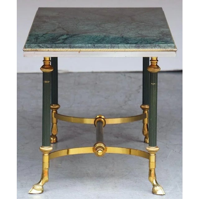 French Mid-Century Coffee or Cocktail Low Table of Brass With Green Marble Top For Sale - Image 11 of 13