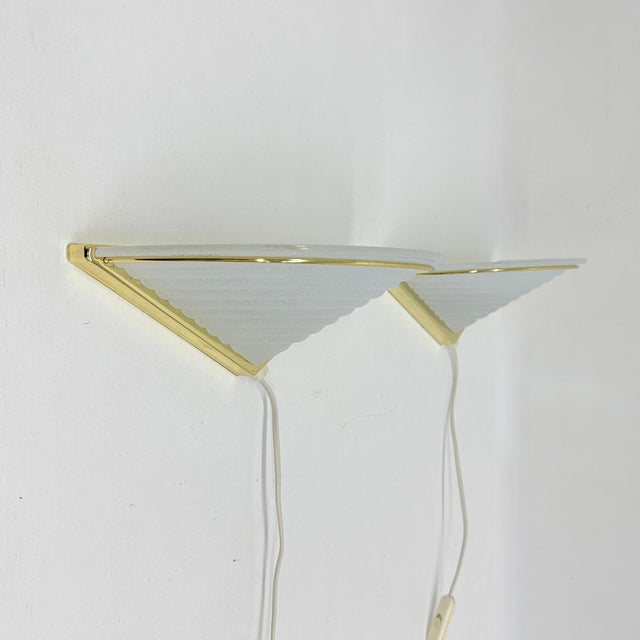 Gold Vintage Glass Wall Lamps with Gold Holders, 1970s, Set of 2 For Sale - Image 8 of 18