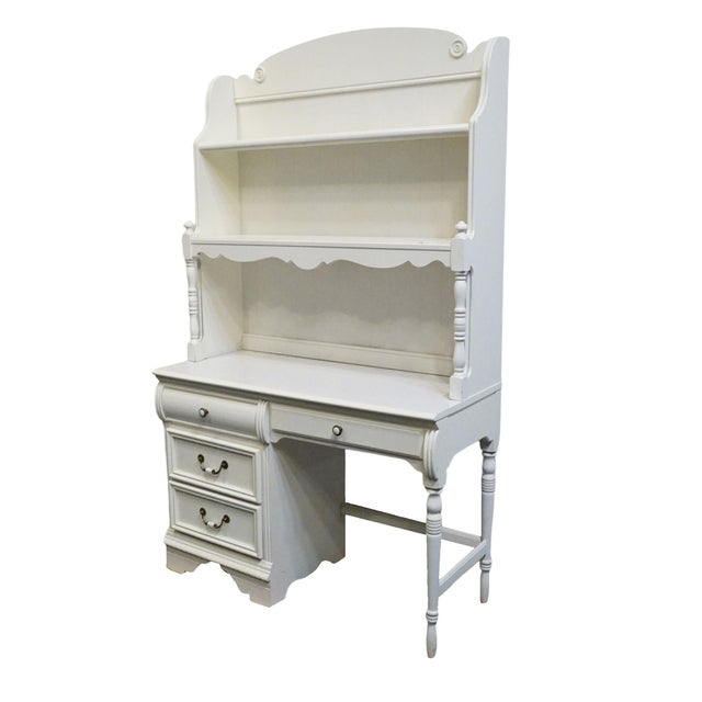 LEXINGTON FURNITURE Off White Painted Traditional Victorian Style 44" Student Desk w. Bookcase Hutch 509-534 / 509-541 75"...