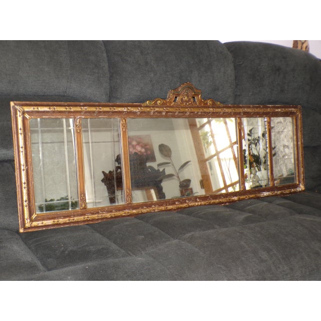 Vintage Art Nouveau Etched Framed Gold Gilt Gesso Buffet Mantle Mirror For Sale In Boston - Image 6 of 12
