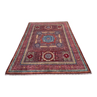 8' X 11'4" Red Mamluk Geometric Wool Rug For Sale