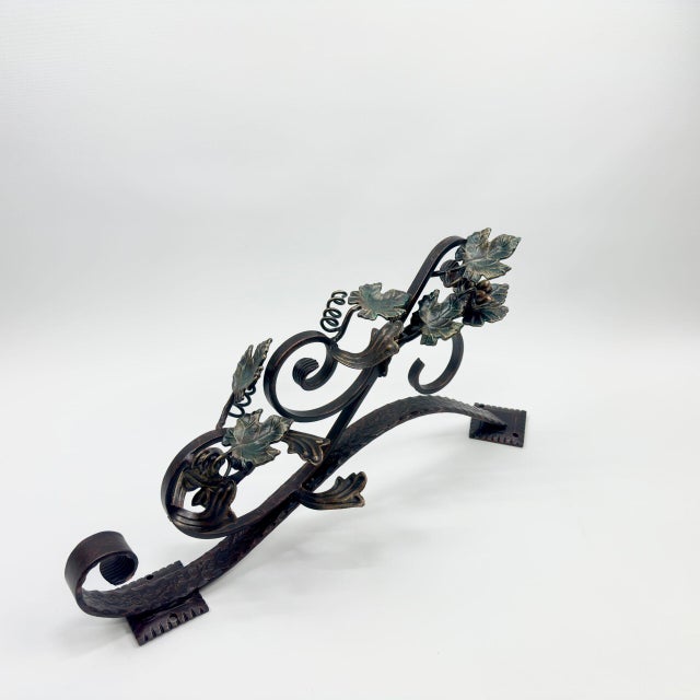 2020s Hand Forged Iron Wall Art Scroll (54cm) Antique Copper & Green Patina Grapevine Motif For Sale - Image 5 of 17