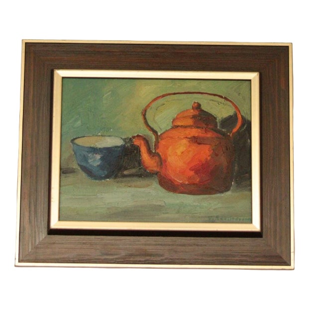 Viktor Rasmussen, Kettle and Mug, 1960s, Oil on Canvas, Framed For Sale