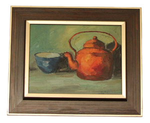 Viktor Rasmussen, Kettle and Mug, 1960s, Oil on Canvas, Framed
