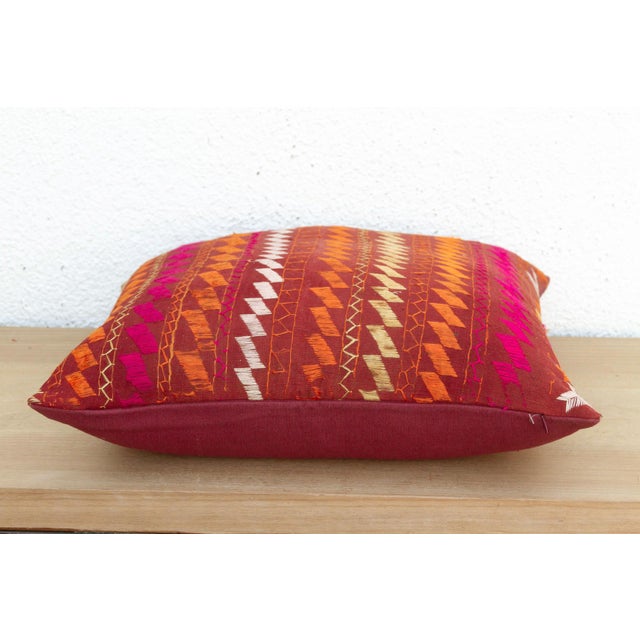 Indian Vivid Petals, Antique Phulkari Pillow Cover For Sale - Image 3 of 6