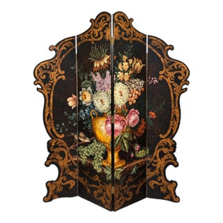 1980s Cerede Ornate Floral Three Panel Folding Room Divider Screen For Sale