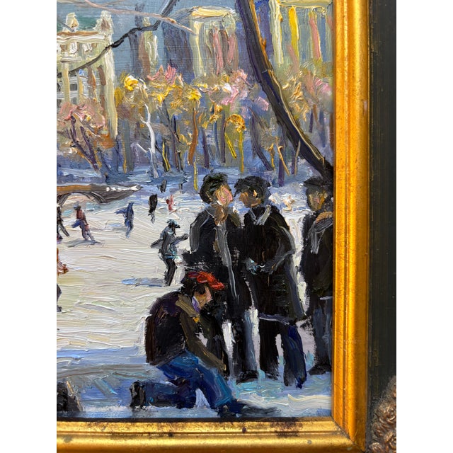 An oil on masonite of Ice skaters in Central Park, NYC by Bucks County artist, Christopher Willett. The artist has an...