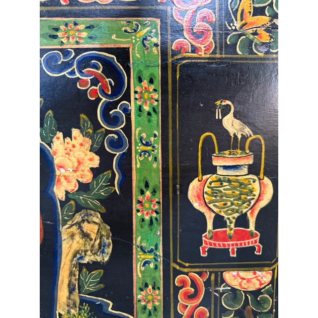 Antique Chinese Opera Trunk Hand Painted Wedding Chest Floral Motif For Sale - Image 10 of 17