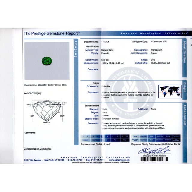 Late 20th Century 6.79 Carat Minor Oil Colombian Emerald and Diamond 18k Gold Ring Size 6 For Sale - Image 10 of 10