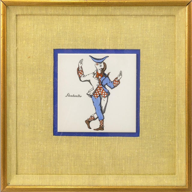 Piero Fornasetti Maschere Italiane Commedia Dell’Arte 1950s Ceramic Tiles Framed Set of 4 For Sale - Image 9 of 10