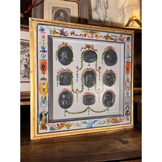 Renaissance Revival Grotesche Painted Frame With Neoclassical Grand Tour Intaglios For Sale - Image 14 of 16