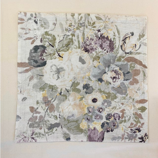 Shabby Chic Designer P Kaufmann Braemore Green Gray Lilac Purple "Lisette" Floral Bouquet Botanical Linen Pillow Covers- 23" Pair For Sale - Image 3 of 6