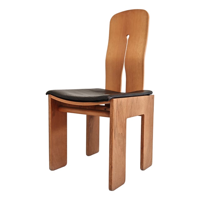 Walnut and Black Leather Model 765 Chair by Carlo Scarpa for Bernini, 1970s For Sale