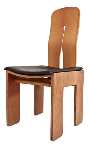 Walnut and Black Leather Model 765 Chair by Carlo Scarpa for Bernini, 1970s