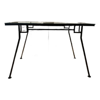 Vintage Brutalist Iron & Glass Writing Desk / Console Table For Sale