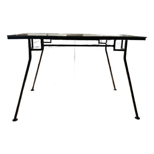 Vintage Brutalist Iron & Glass Writing Desk / Console Table For Sale