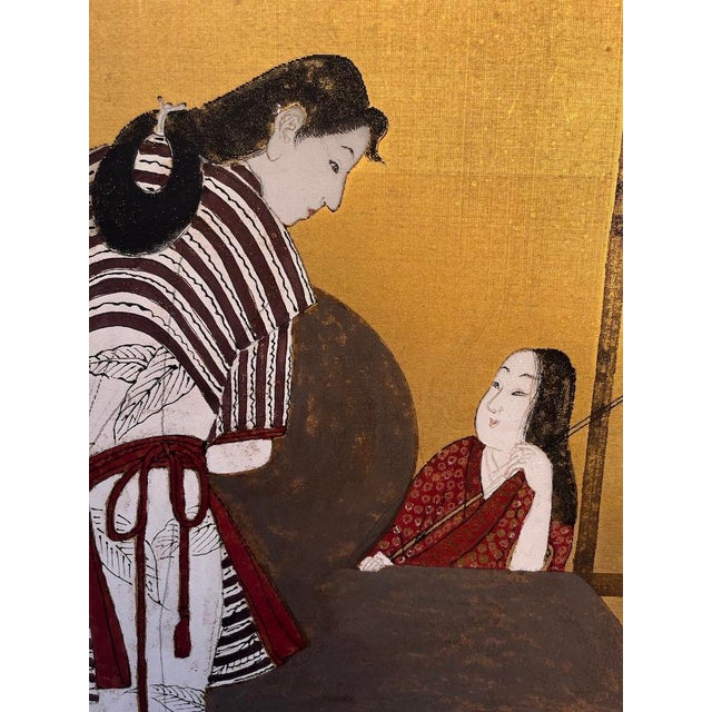Wood Antique Japanese Hand Painted Panels a Pair For Sale - Image 7 of 12