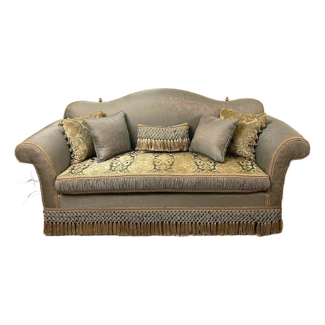 Elegant French Louis XVI Sofa With Blue Velvet Upholstery & Hand-Carved Gilded Frame For Sale