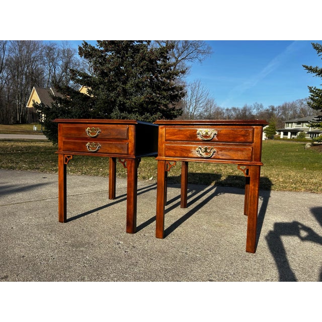 Brown Late 20th Century Drexel Chippendale Side Tables, a Pair For Sale - Image 8 of 12