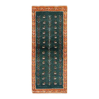 Pasargad DC Green Color Fine Hand Knotted Persian Gabbeh Runner For Sale