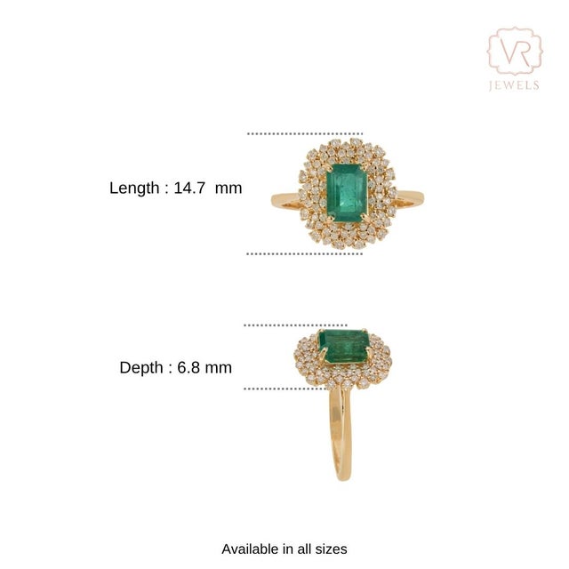 VRJewels Vintage Cluster Diamond 1.81 Carats Emerald Ring in 14k Gold Size 7, New For Sale - Image 12 of 18
