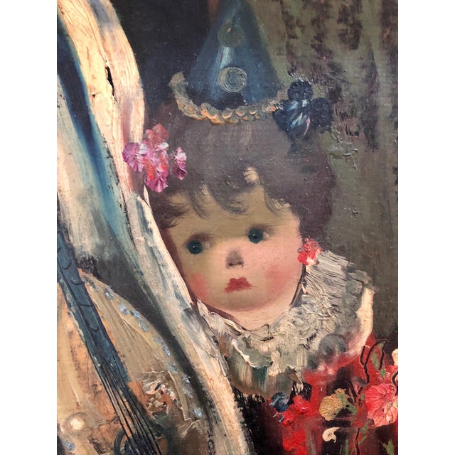 Jean Calogero, Italian Surrealist Oil Painting Jean Calogero Big Eyed Girl Doll Mandolin Flower For Sale In Miami - Image 6 of 9