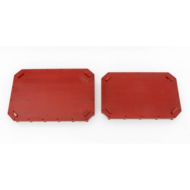 Red Modern Brass Galleried Wood Serving Trays, 2 For Sale - Image 8 of 8