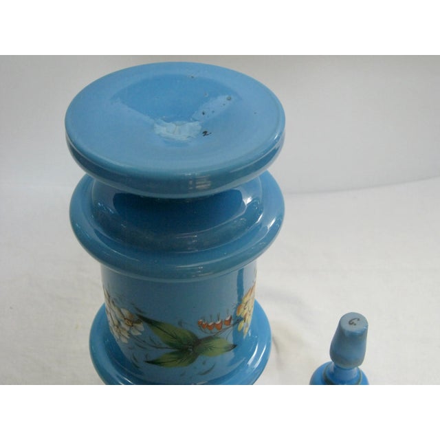 Antique French Hand Painted Blue Opaline Decanter For Sale - Image 10 of 10