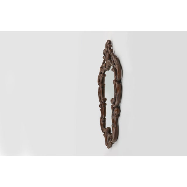 Baroque Mirror with Hand Carved Oak Ornated Frame, France, 1950s For Sale - Image 9 of 11