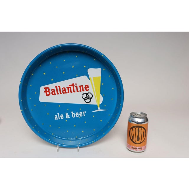 Vintage High Gloss Blue Enameled Metal Double-Sided Ballantine Beer Tray For Sale In New York - Image 6 of 17