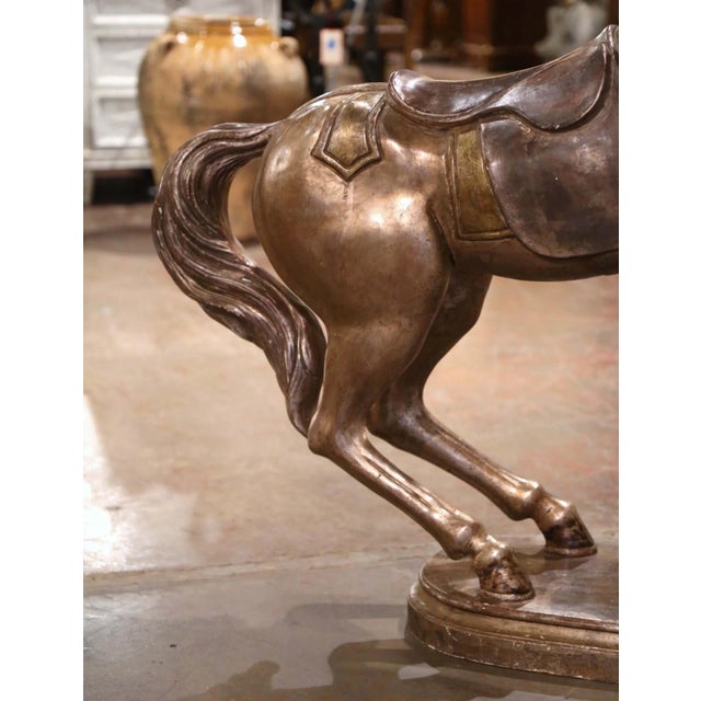 Late 19th Century Late 19th Century French Carved Wood Silvered Carousel Horse Sculpture For Sale - Image 5 of 12