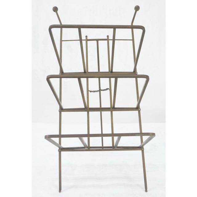 Brass Machined Solid Brass Folding Magazine Rack Shelf Nice Brass Patina Clean! For Sale - Image 8 of 13