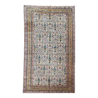 Antique Indian Agra Rug, Hand-Knotted Wool, Tree of Life Design, Ivory & Yellow, 8x15 For Sale