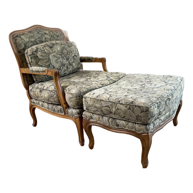 French Provincial Styled Chair and Ottoman For Sale