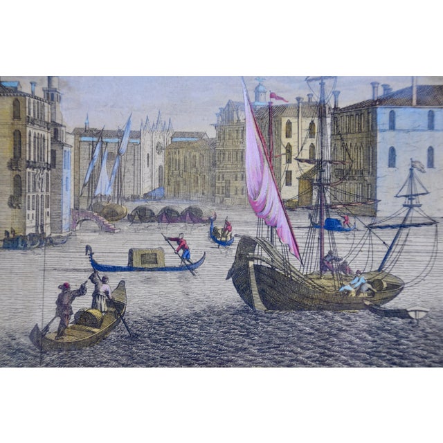 Traditional View of Venice, Including Gondolas: 18th Century Framed Hand-Colored Engraving by Pieter Van Der Aa, 1722 For Sale - Image 3 of 7