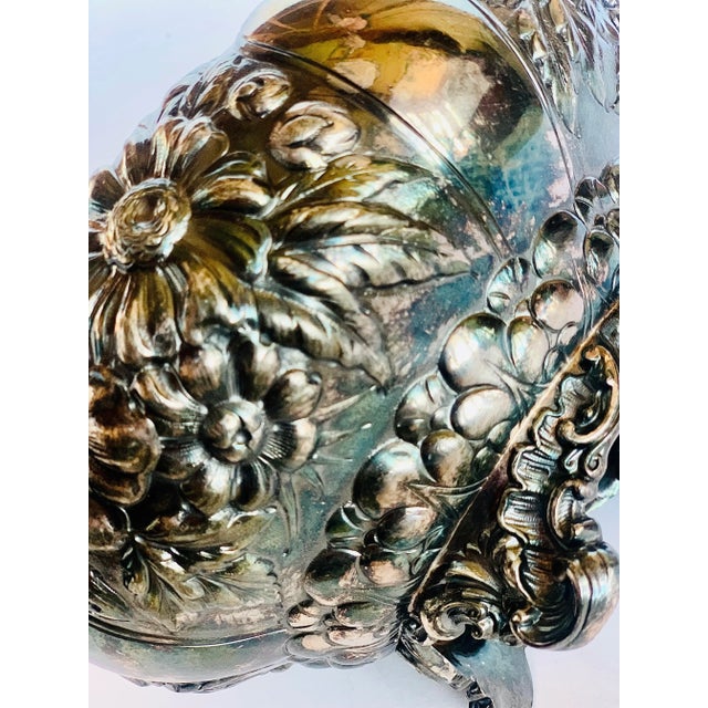 Metal Antique Simpson, Hall, Miller & Co. Repoussé Quadruple Silver Plate Oval Footed Bowl With Botanical Design, Circa 1880 For Sale - Image 7 of 12