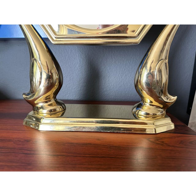 Metal Art Nouveau Style Brass Vanity Mirror With Swan Motif For Sale - Image 7 of 12