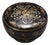 Vintage Gilt Black Lacquer Round Trinket Box With Floral Motif For Sale