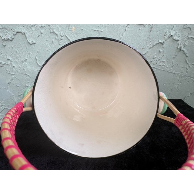 Vintage Hand-Painted Ceramic Candy Bucket With Wrapped Handle, Pink Ombre Finish For Sale - Image 11 of 11