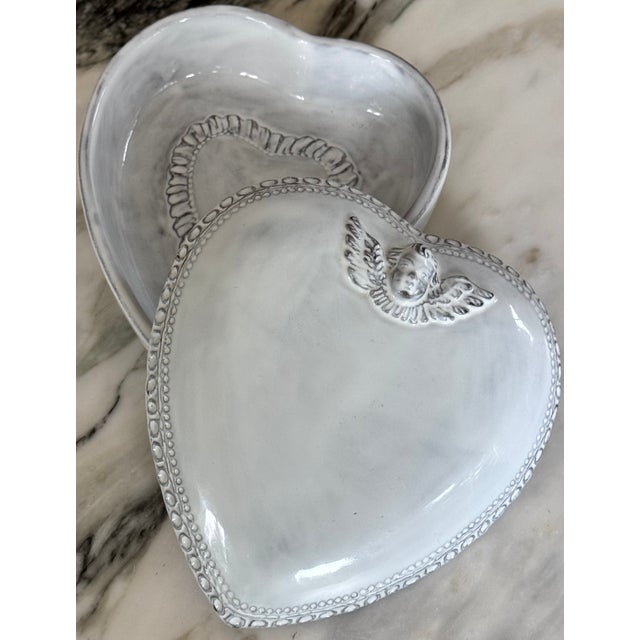 Made in Italy Arte Italica Cherub Motif Heart Shaped Trinket Tray / Serving Dish For Sale - Image 4 of 9