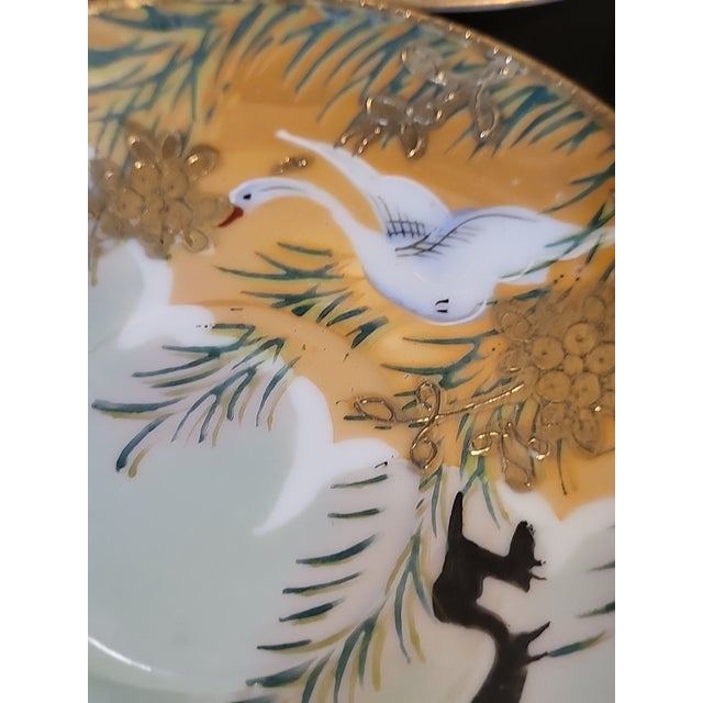 Japanese Vintage Japanese Crane Hand Painted Porcelain Plates/Saucers - Set of 5 For Sale - Image 3 of 9