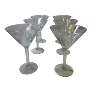 Vintage Set of Six Etched Martini Glasses With Five Man Images