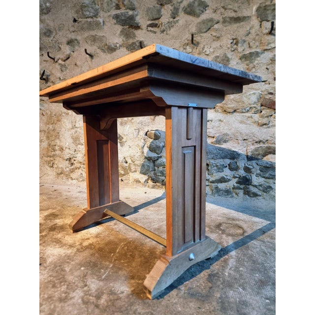 Vintage French Bistro Table with Beech Base, Walnut Top and Nickel-Plated Support, 1930s For Sale - Image 10 of 15