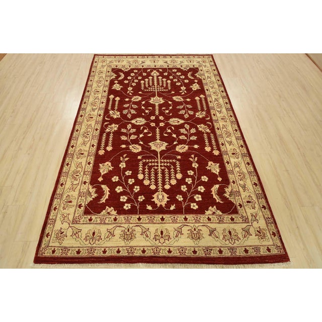 Farmhouse Ziegler Rug 5’10” X 8’10” Red Wool Traditional Hand-Knotted Oriental Carpet For Sale - Image 3 of 13